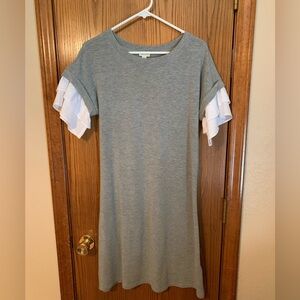 Spense Gray Knit Midi Dress with White Ruffle Sleeves